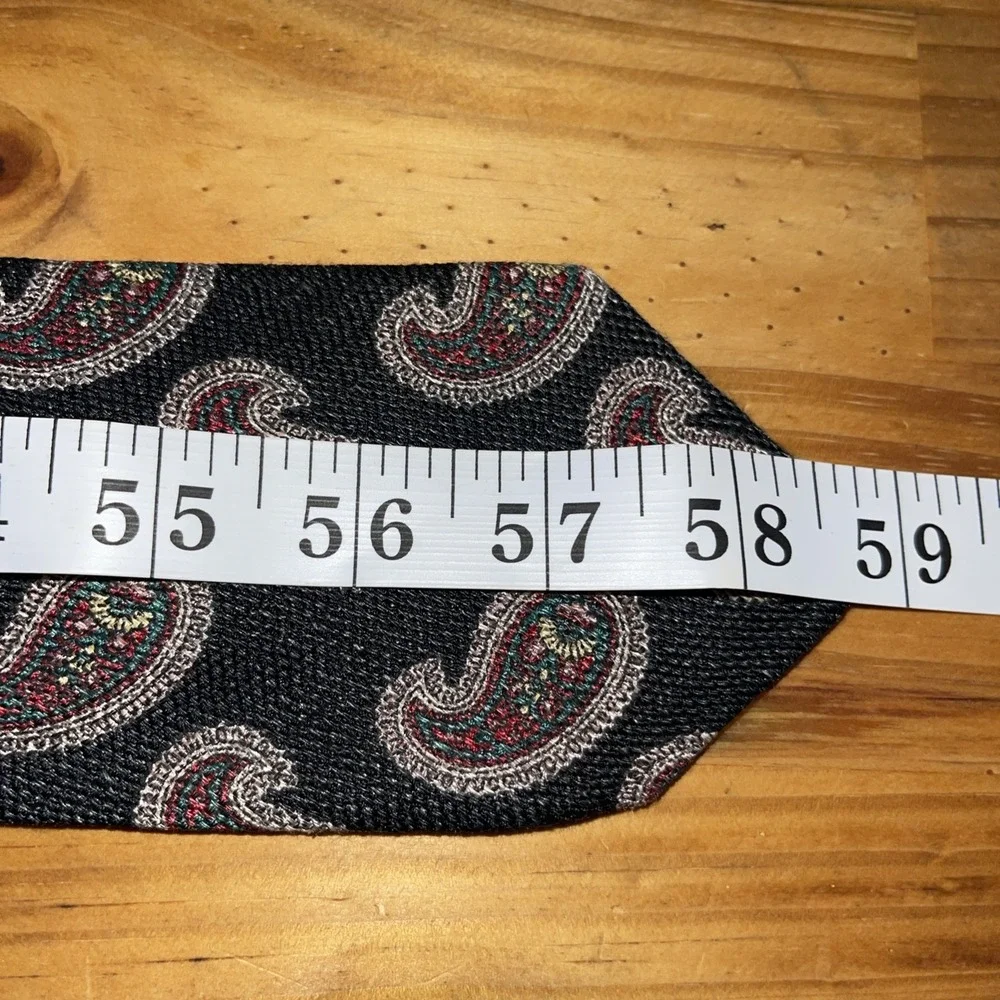 Robert Talbot Hand Sewn Necktie Men Black Linen Silk Paisley Vintage Wedding‎